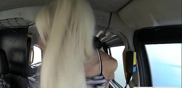  Big tits blonde babe railed in the taxi